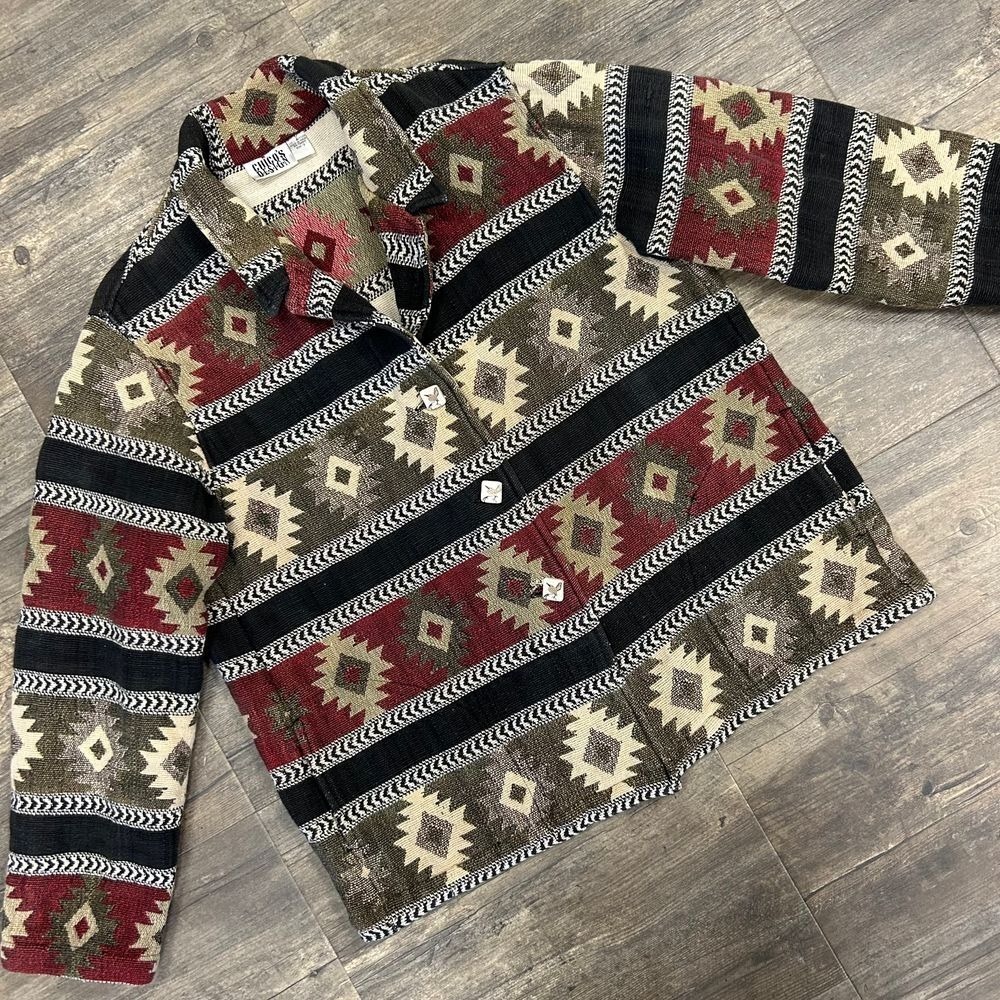 Vintage Chico's Women Aztec Southwestern Design Jacket Size 3‎ Cotton Tapestry